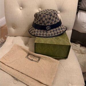 Gucci Blue and Tan Monogram Bucket Hat